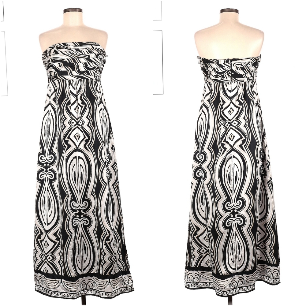 White House Black Market Strapless Silk A-Line Maxi Dress Abstract Print Sz. 4 - Picture 2 of 11